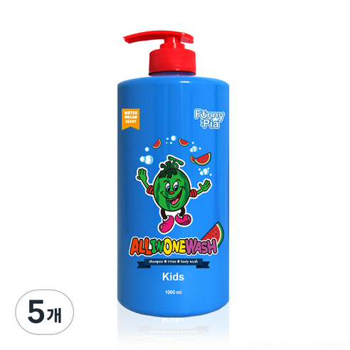퍼니피아 키즈 3in1 올인원클렌저 수박, 1000ml, 5개