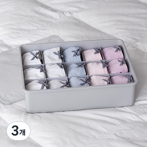 이즈리빙 칸칸칸 속옷정리함 15칸, 그레이(반투명뚜껑), 3개