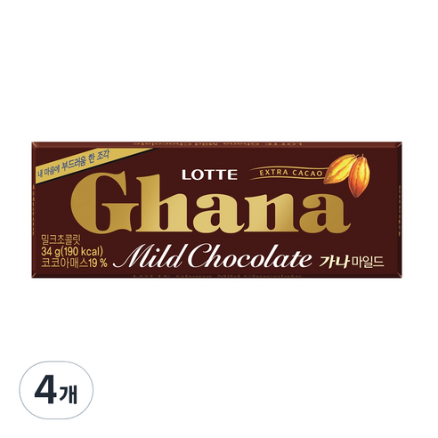 가나 마일드 밀크 초콜릿, 34g, 4개