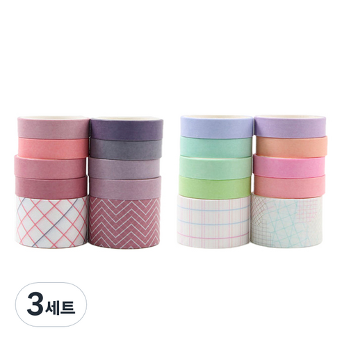 인디케이 스위트 드림 꿈처럼 1cm x 2m + 마카롱 마스킹 테이프 세트 2.5cm x 2m, 혼합색상, 3세트