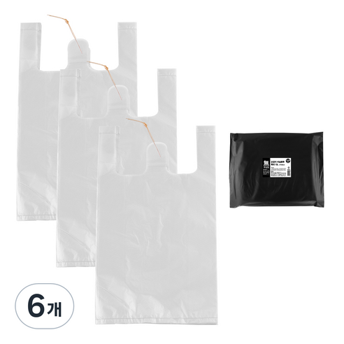 무상표 손잡이 비닐봉투 백색 특대 100입, 10L, 6개