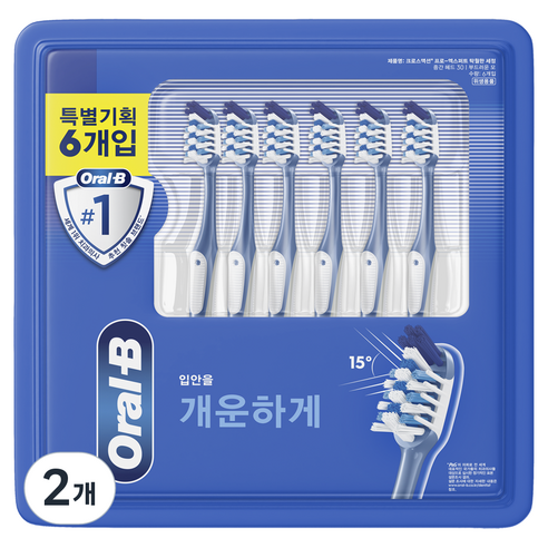 오랄비 크로스액션 프로 엑스퍼트 탁월한 세정 칫솔 랜덤색상, 6개입, 2개