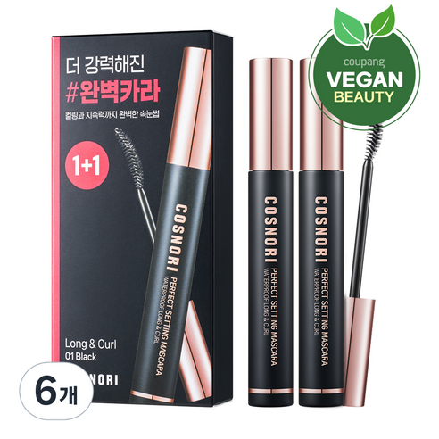 코스노리 퍼펙트 세팅 워터프루프 롱앤컬 마스카라 7ml, 01블랙, 6개