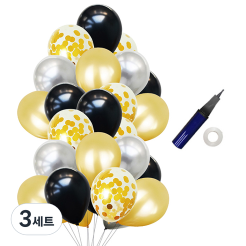 윰스 파티장식 스팽클 풍선 40p + 리본 + 펌프, 옐로우블랙, 3세트