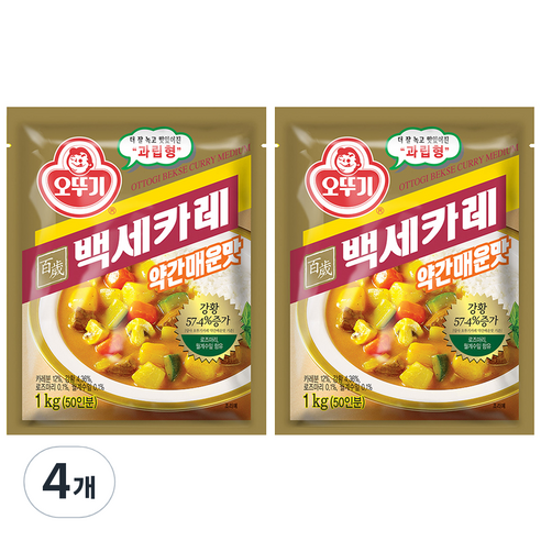 오뚜기 백세 카레 약간매운맛, 1kg, 4개