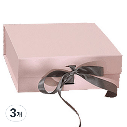 이홈베이킹 리본 매듭기프트 접이식 자석상자 소, 핑크(상자), 랜덤발송(리본), 3개