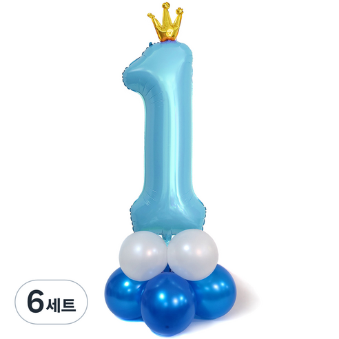 조이파티 왕관 숫자 풍선 기둥 1 세트, 블루, 6세트