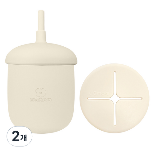 유비맘 유아용 실리콘 몽몽이 스낵 빨대컵 220ml, 2개, 베이지