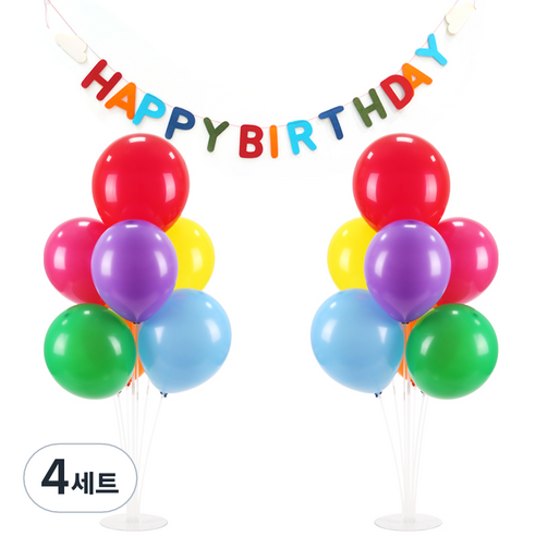 파티 가랜드 풍선스탠드 세트, 레인보우 랜덤발송(풍선), 레인보우(가랜드), 4세트