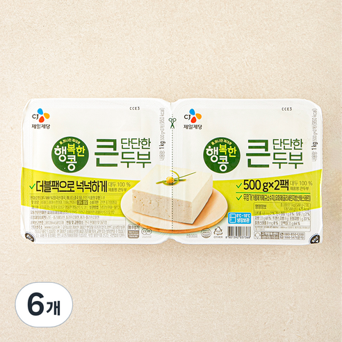 행복한콩 큰 단단한 두부 2개입, 1kg, 6개