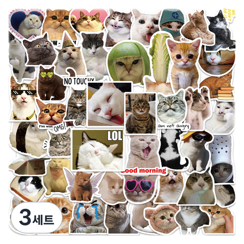 특별한상점 노트북 캐리어 여행 귀여운 고양이 스티커 세트 UU029, 키치 캣츠, 3세트