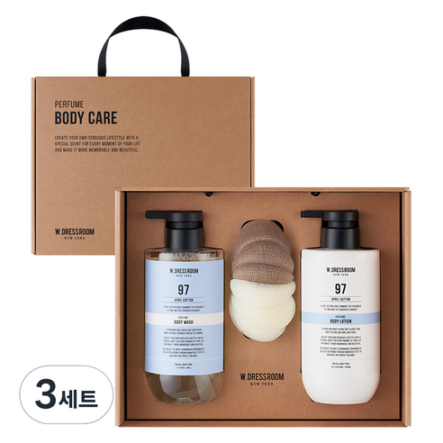 더블유드레스룸 퍼퓸 바디케어 No.97 에이프릴코튼 선물 바디워시 + 바디로션 + 샤워볼 세트, 3세트