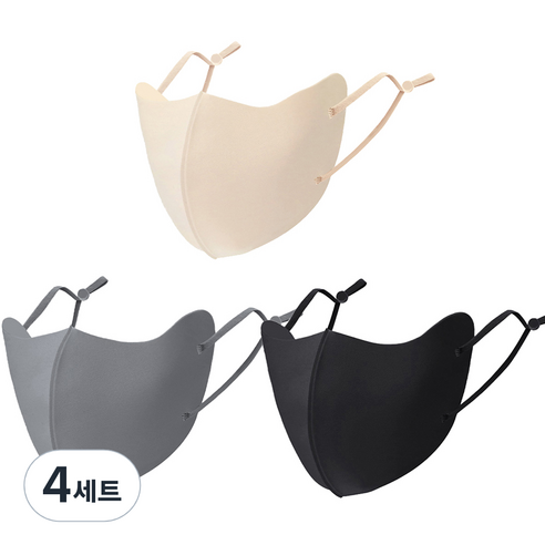 에어 광대마스크 3종 세트, 4세트, 베이지, 딥그레이, 블랙, 3개입
