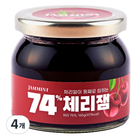 JAMMINT 74% 체리잼, 165g, 4개