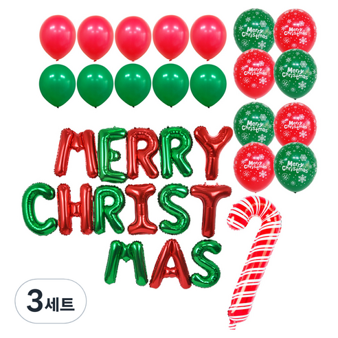 파티쇼 크리스마스 메시지 MERRY CHRISTMAS 케이스 풍선 세트, 크리스마스눈송이(풍선), 3세트