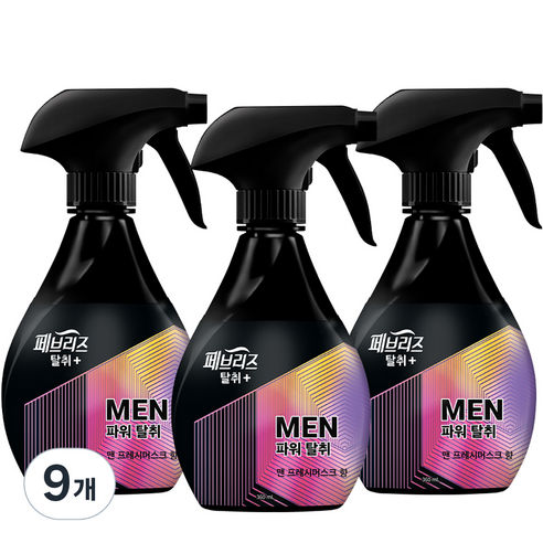 페브리즈 섬유탈취제 맨 프레시머스크향 본품, 360ml, 9개