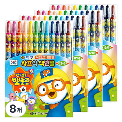 지구화학 뽀로로 샤프식 색연필, 12색, 8개