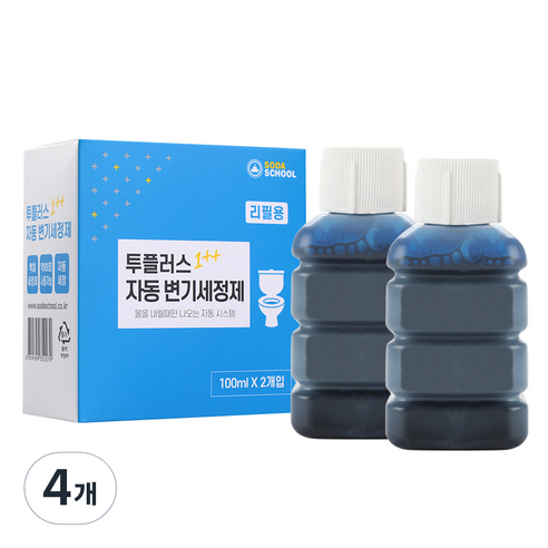 소다스쿨 투플러스 자동 변기세정제 리필용 2p, 4개, 200ml