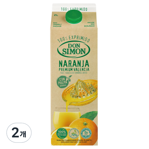 돈시몬 착즙 오렌지 주스, 2L, 2개