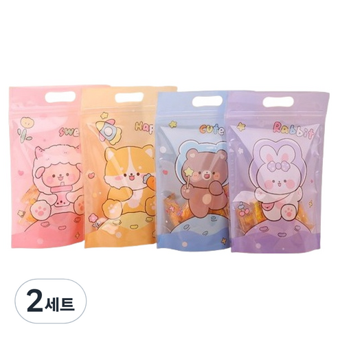 마켓감성 큐티 손잡이 구디백 4종 x 24p + 4p 랜덤발송 세트, 우주동물, 2세트