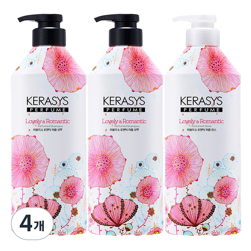 케라시스 퍼퓸 러블리 앤 로맨틱 샴푸 980ml 2p + 린스 980ml, 4세트