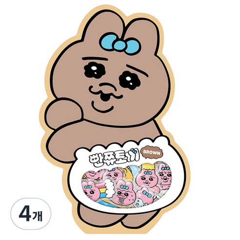 도티도그 빤쮸토끼 조각스티커, 브라운, 4개