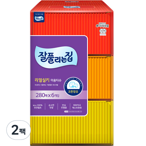 잘풀리는집 리얼실키 천연펄프 미용티슈, 280매입, 12개