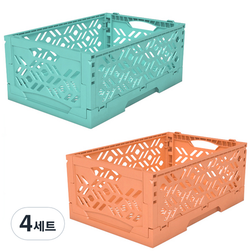 라이프플러스 깔끔이 다기능 접이식 폴딩박스 정리함 S 2개입, 민트+오렌지, 4세트