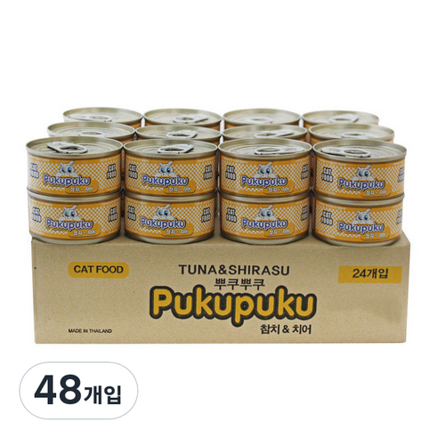 뿌쿠뿌쿠 고양이캔, 참치+치어 혼합맛, 48개