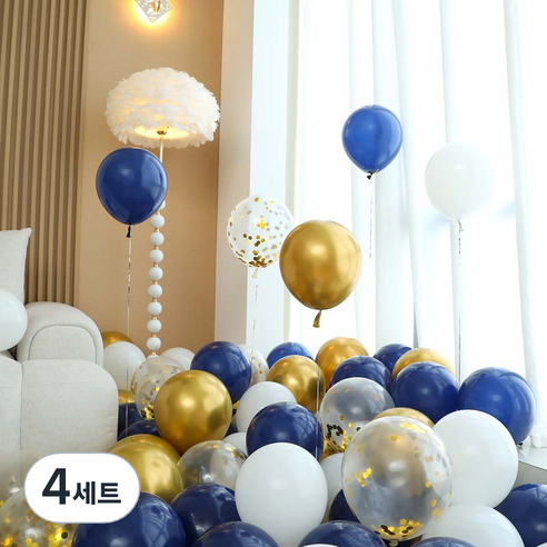 피앤비유니티 풍선 50p 세트 블루, 06 다크블루앤골드 컨페티 4색혼합, 4세트