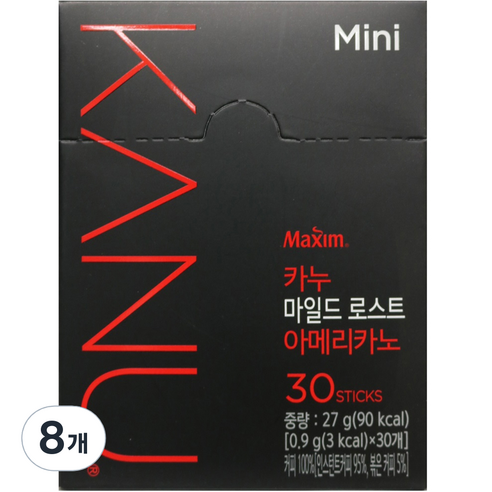 맥심 카누 마일드 로스트 아메리카노, 0.9g, 30개입, 8개