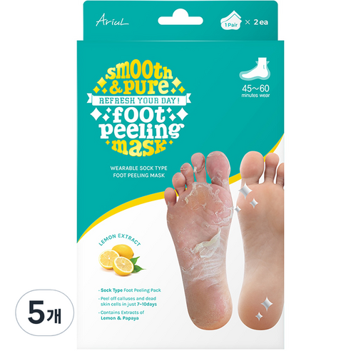 아리얼 스무스 앤 퓨어 풋 필링 마스크 34g, 2개입, 5개