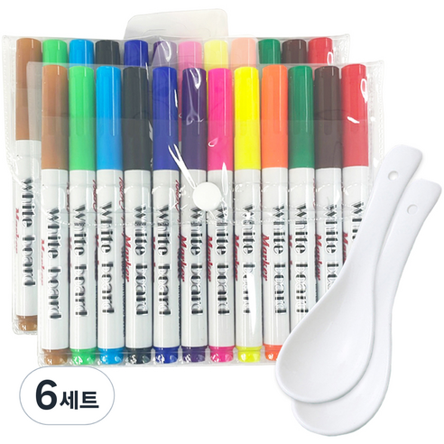 동아피엠에스 워터 보드마카 플로팅펜 12종 x 2p + 도구 2p 세트, 빨강, 핑크, 주황, 노랑, 연두, 초록, 하늘, 파랑, 보라, 연갈, 흑갈, 검정, 6세트