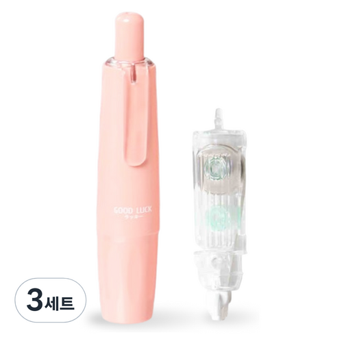 쿠말 360도 회전 접착 양면 풀테이프 6mm x 5m + 리필 세트, 파스텔핑크, 3세트