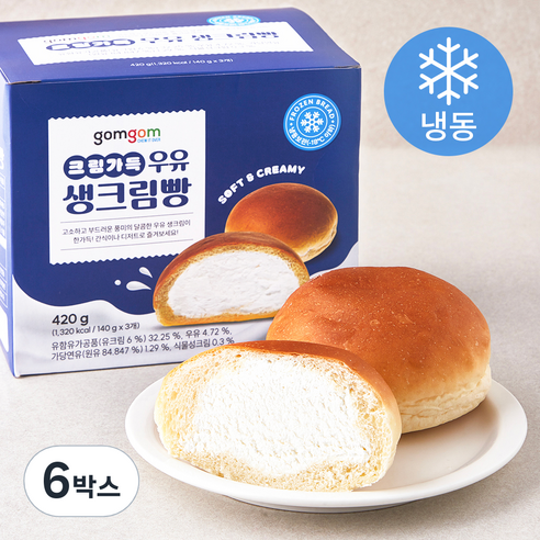 곰곰 크림가득 우유 생크림빵 (냉동), 140g, 3개입, 6박스