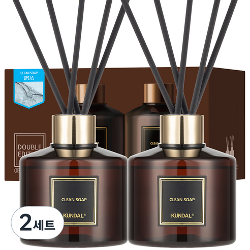 쿤달 퍼퓸 디퓨저 2p + 섬유스틱 10p, 클린솝, 200ml, 2세트