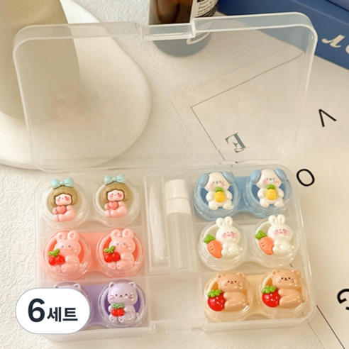 특별한상점 요일별 귀여운 콘택트렌즈 케이스 6종 + 흡착봉 집게 세트, A, 6세트