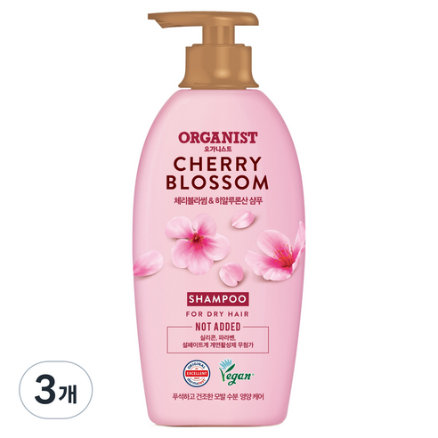 오가니스트 엘라스틴 체리블라썸 수분 영양 샴푸, 750ml, 3개