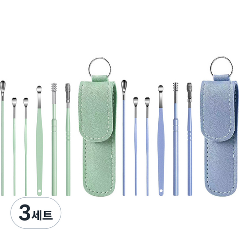 모나코올리브 손맛중독 귀이개 6종 파우치 세트 민트 + 블루, 3세트