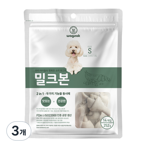 와그작 밀크본 덴탈껌 S 14p, 밀크, 252g, 3개