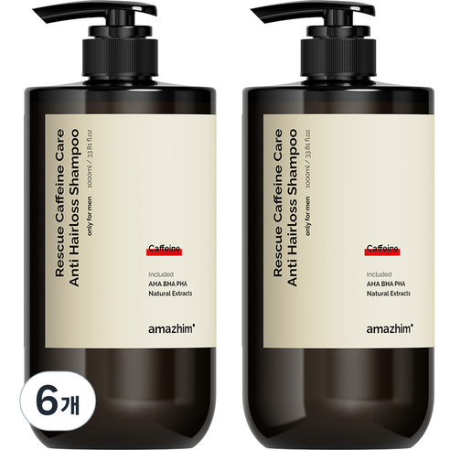 어메즈힘 레스큐 카페인 두피케어 탈모 대용량 샴푸, 6개, 1000ml