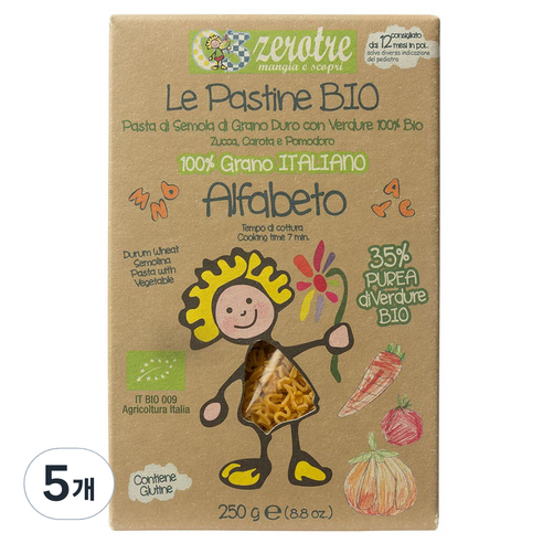 루스티켈라디아브루초 제로트레 알파베토 파스타, 250g, 5개