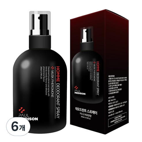 폴메디슨 남성용 옴므 데오드란트 스프레이 머스크페로몬향, 200ml, 6개
