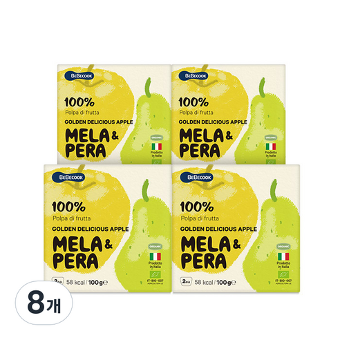 베베쿡 유기농 멜라퓨레, 사과 + 배 혼합맛, 200g, 8개