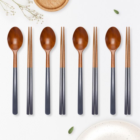 라온누리 옻칠 자연애 우드수저세트, 다크그레이, 숟가락 4p + 젓가락 4p