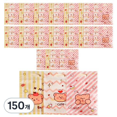미미파티 감성 귀여운 구디백 손잡이 지퍼백 포장 봉투, 큐트베어, 150개