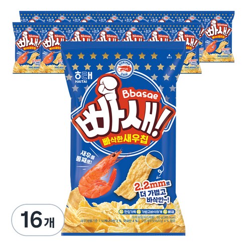 해태제과 빠새 빠삭한새우칩, 60g, 16개