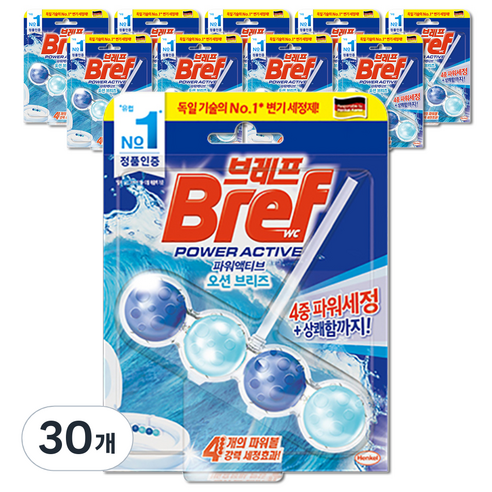 브레프 파워액티브 변기세정제 오션 브리즈향, 50g, 30개