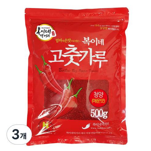 복이네먹거리 청양고춧가루 매운맛 김치용, 3개, 500g