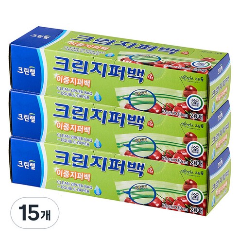 크린랲 이중 지퍼백, 대(L), 20개입, 15개